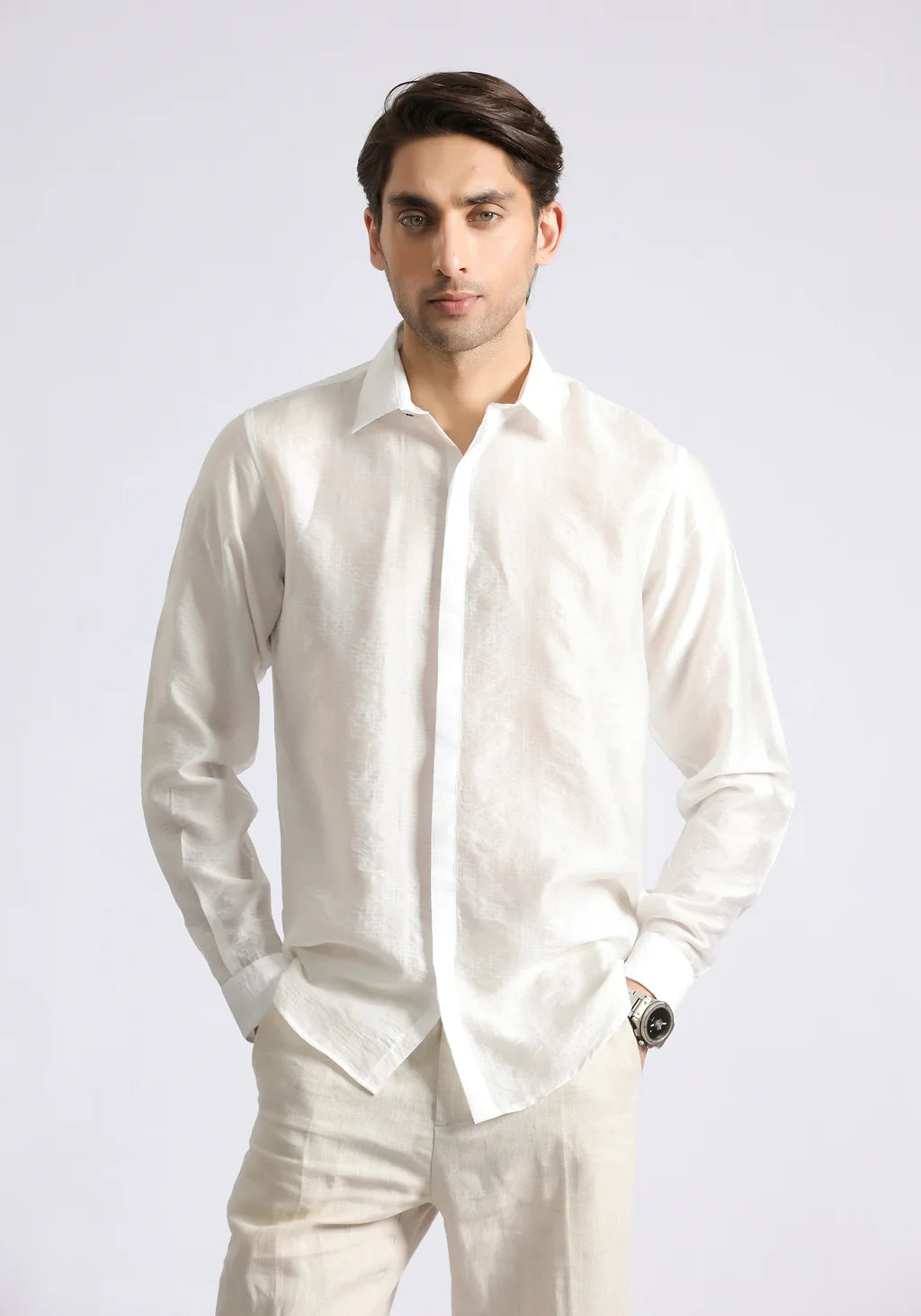 Men’s Premium White Linen-Blend Shirt