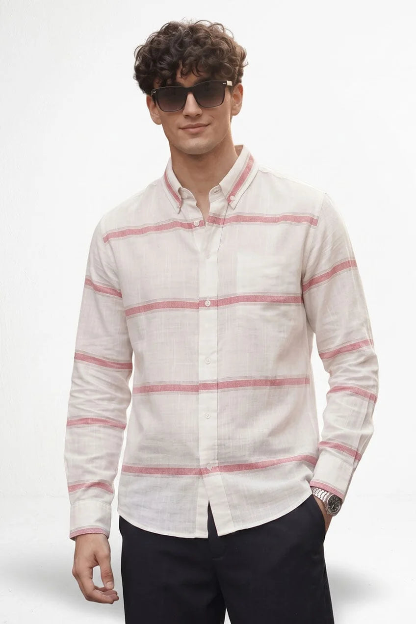 Men’s Premium Pink Stripe Button-Down Shirt