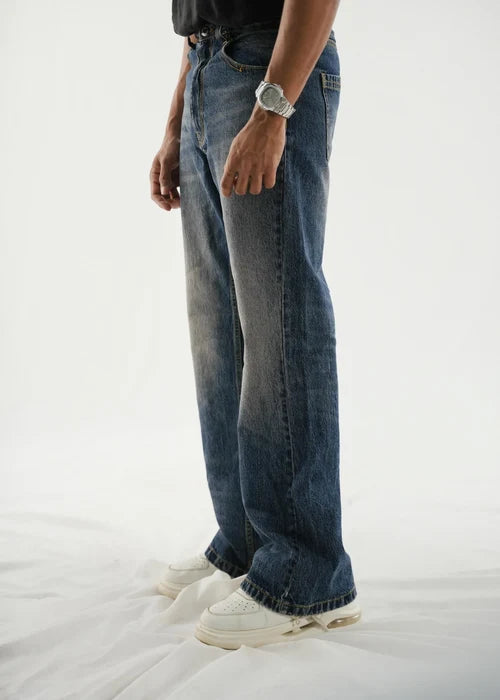 Faded Blue Relaxed Straight Denim Jeans