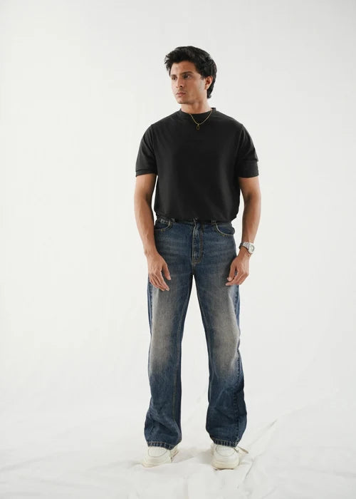 Faded Blue Relaxed Straight Denim Jeans