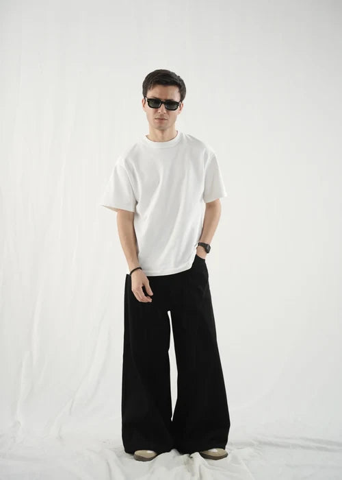 Wide-Leg Relaxed Fit Trousers – Black