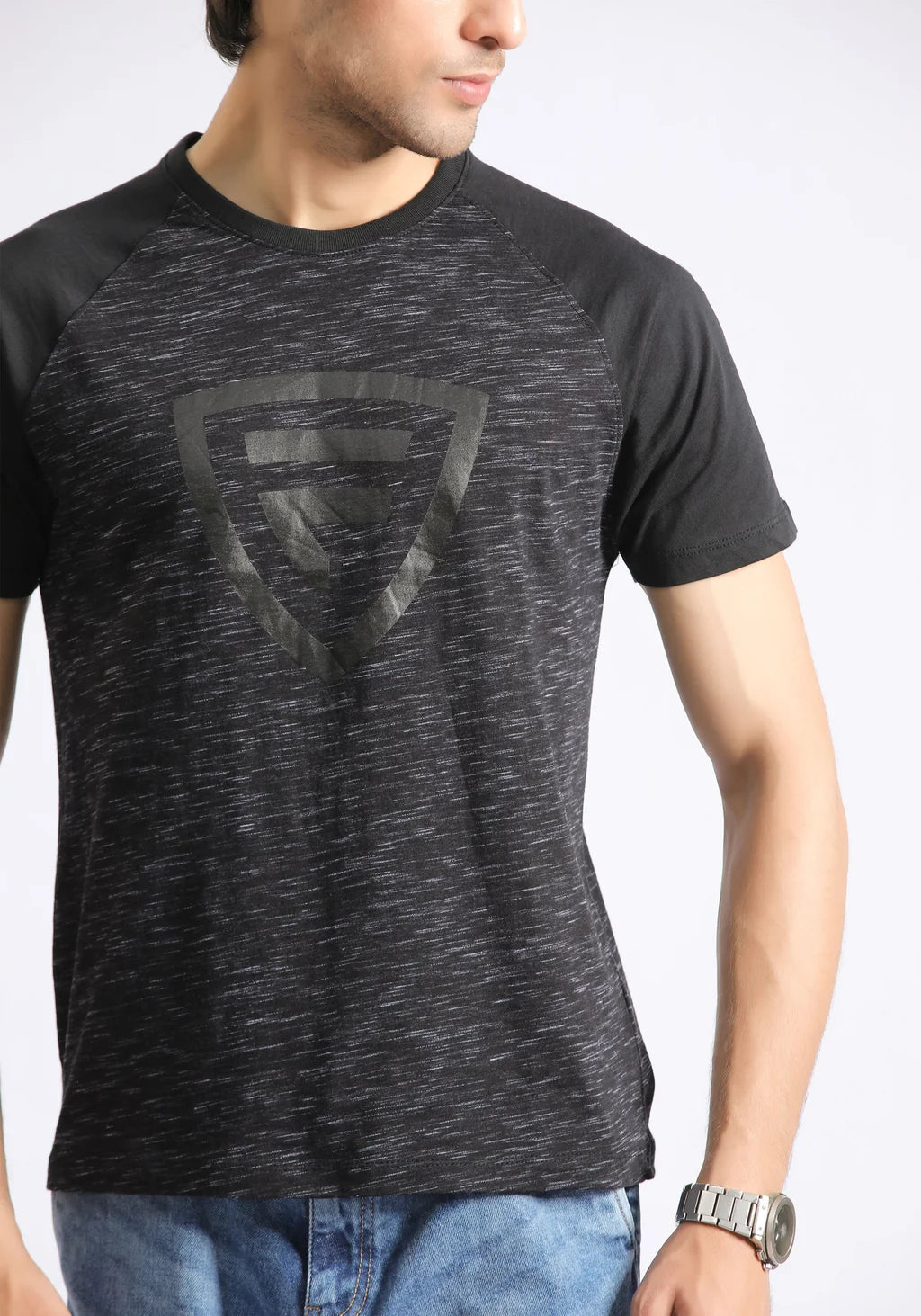 Men's Raglan Sleeve Graphic T-Shirt – Black Melange