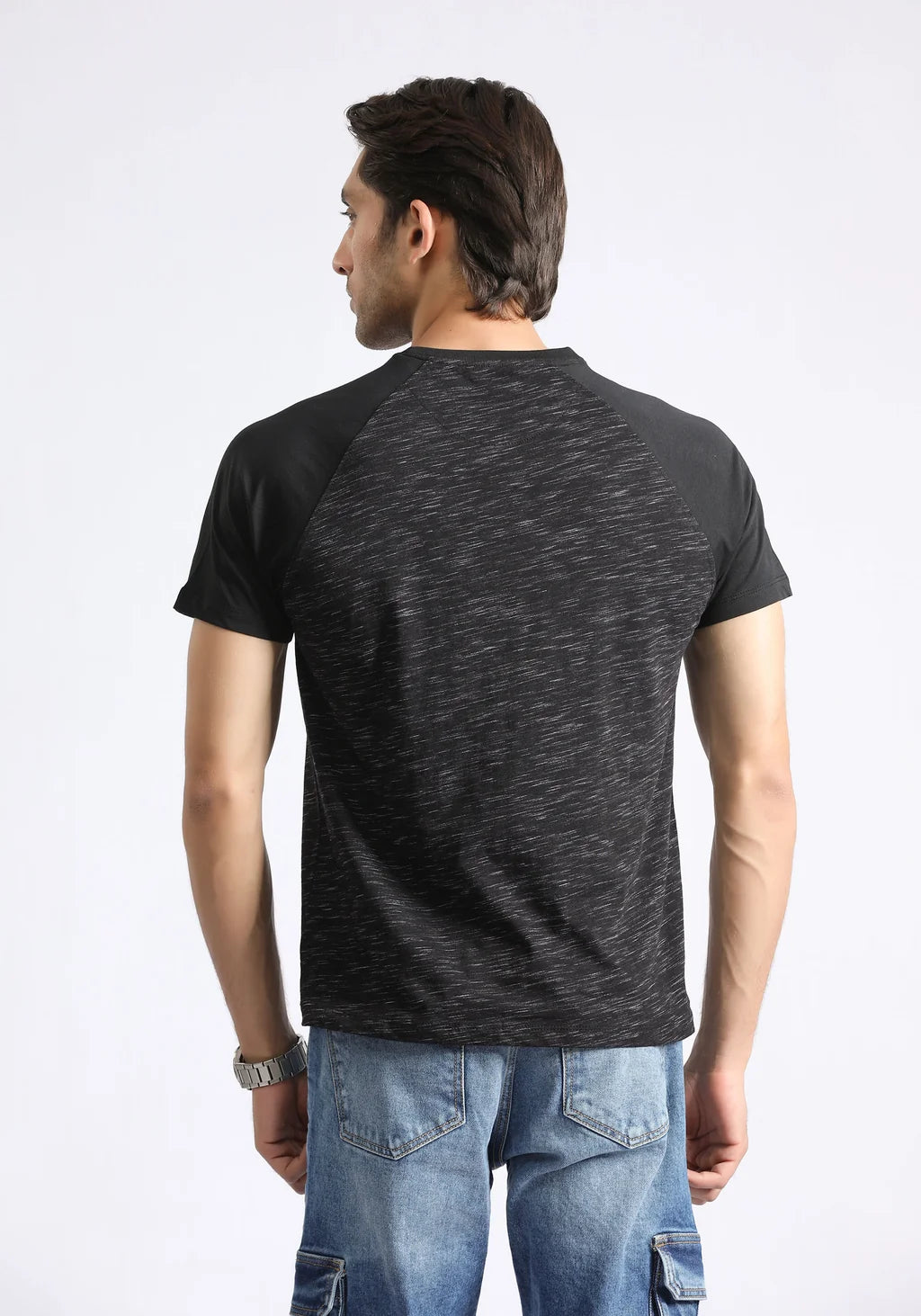 Men's Raglan Sleeve Graphic T-Shirt – Black Melange