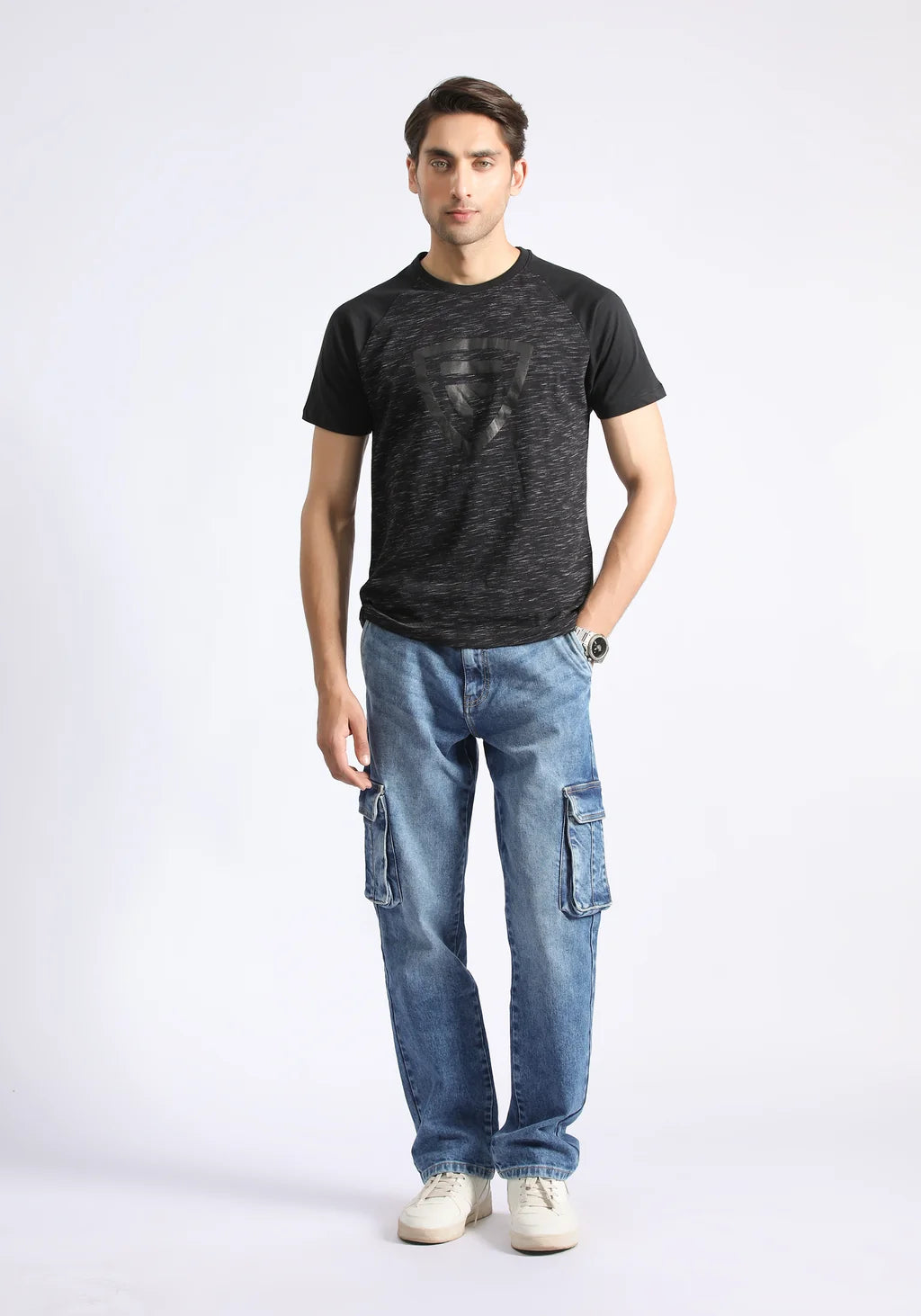 Men's Raglan Sleeve Graphic T-Shirt – Black Melange